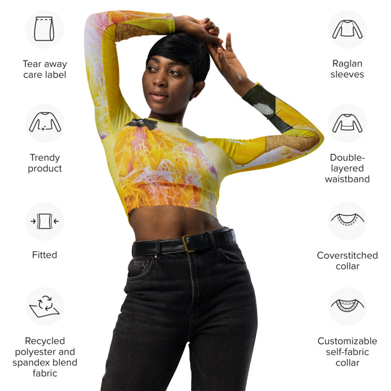 Long Sleeve Crop Top-Yellow