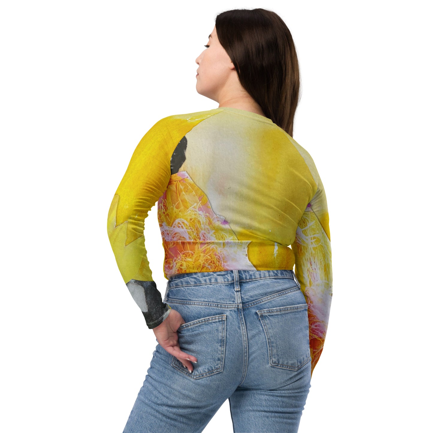 Long Sleeve Crop Top-Yellow