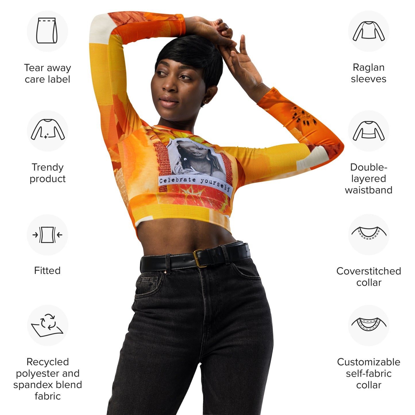 Long Sleeve Crop Top-Orange