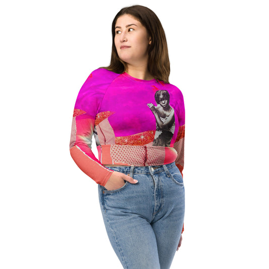 Long Sleeve Crop Top-Pink